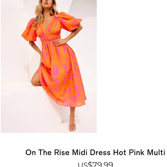 Sage & Paige Dresses & Skirts - Orange and Pink puff sleeve midi dress